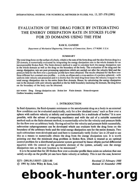 Evaluation of the drag force by integrating the energy dissipation rate in stokes flow for 2D domains using the FEM by Unknown