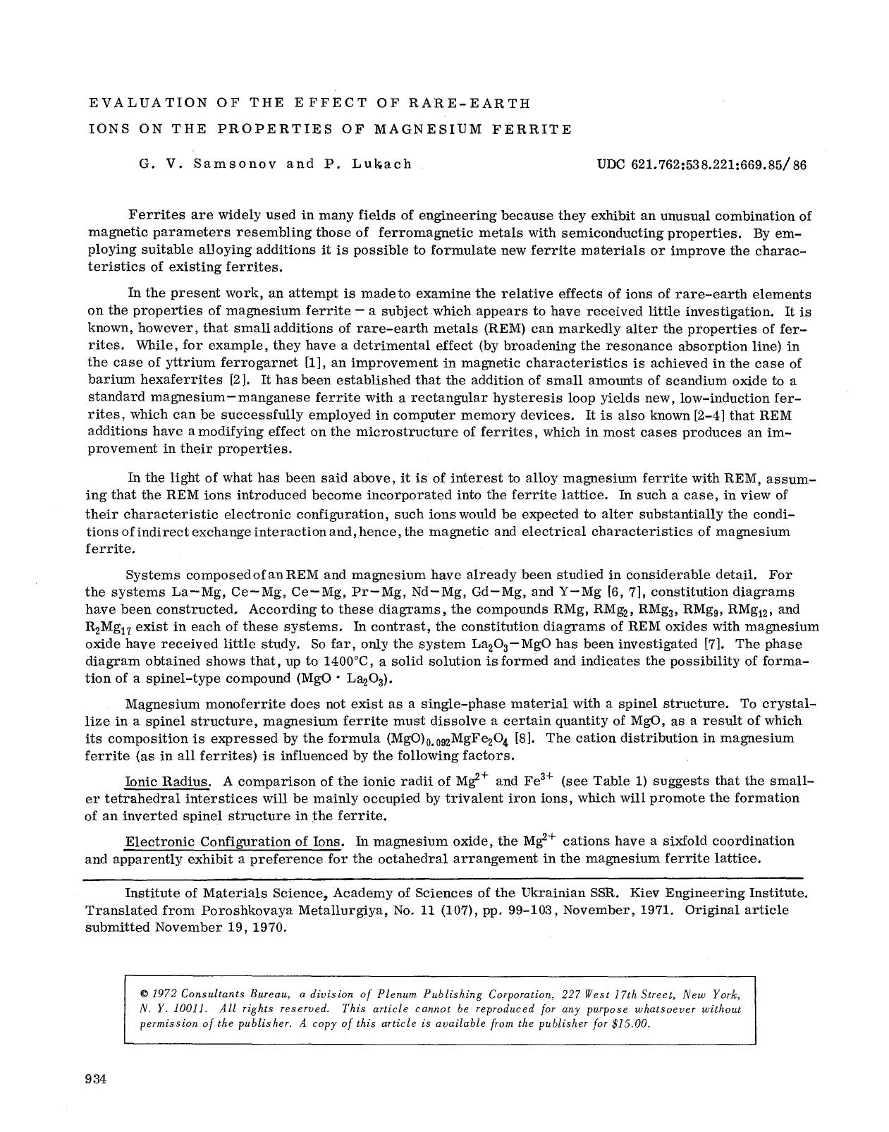 Evaluation of the effect of rare-earth ions on the properties of magnesium ferrite by Unknown