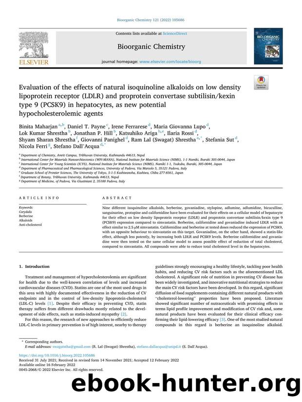 Evaluation of the effects of natural isoquinoline alkaloids on low density lipoprotein receptor (LDLR) and proprotein convertase subtilisinkexin type 9 (PCSK9) in hepatocytes, as n by unknow