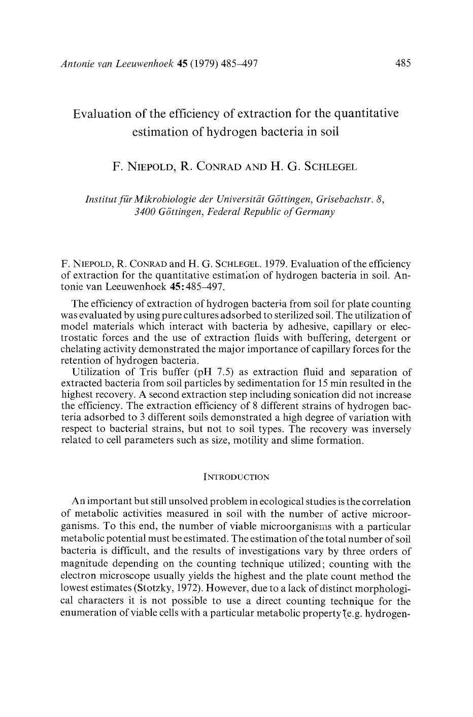 Evaluation of the efficiency of extraction for the quantitative estimation of hydrogen bacteria in soil by Unknown