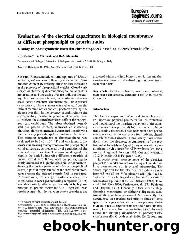Evaluation of the electrical capacitance in biological membranes at different phospholipid to protein ratios by Unknown