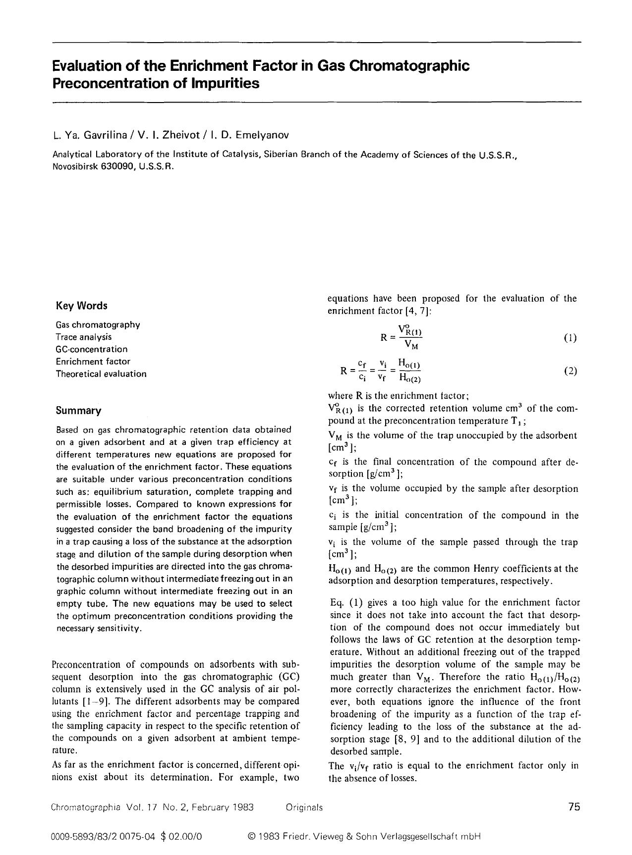 Evaluation of the enrichment factor in gas chromatographic preconcentration of impurities by Unknown