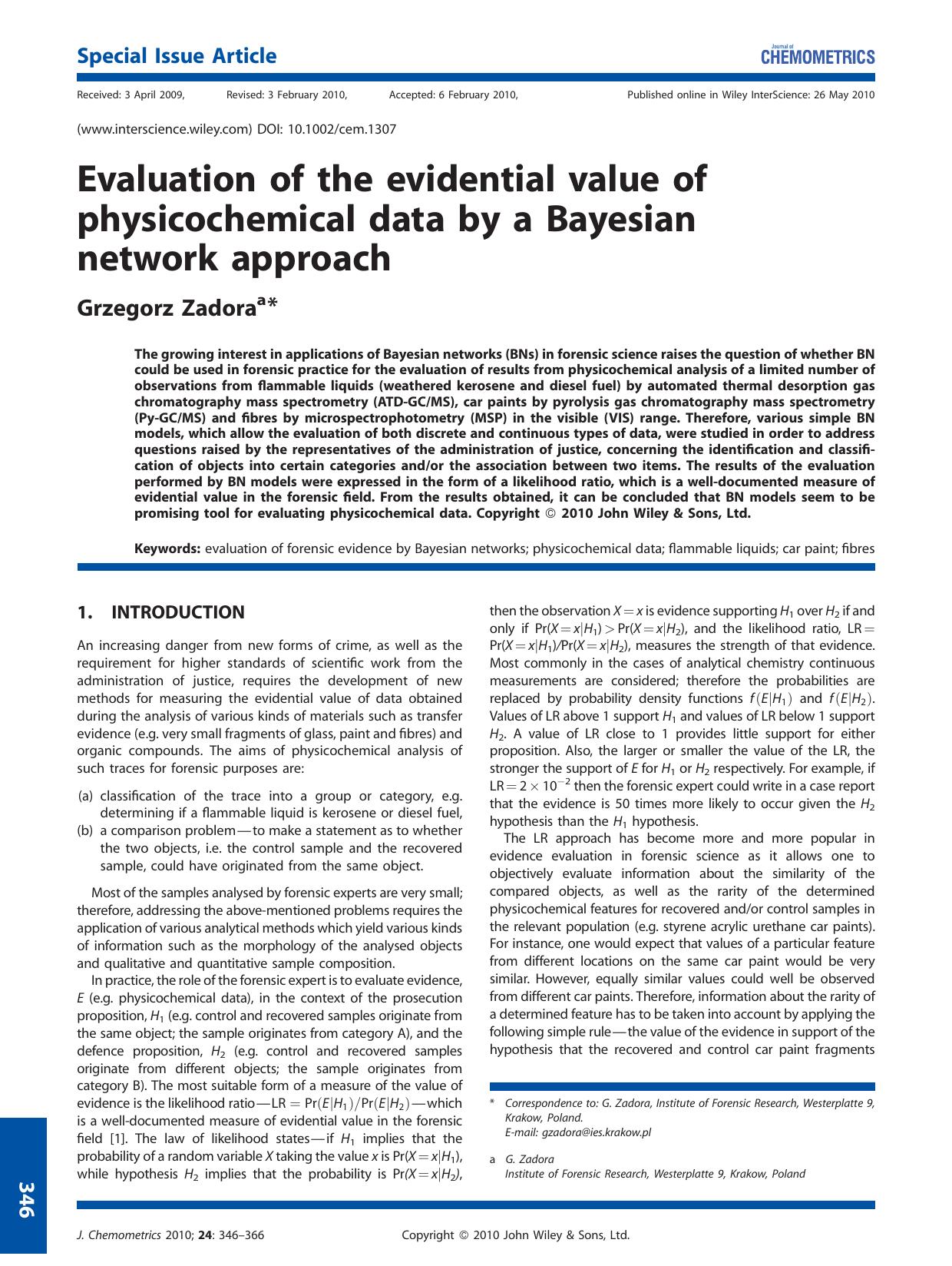 Evaluation of the evidential value of physicochemical data by a Bayesian network approach by Unknown