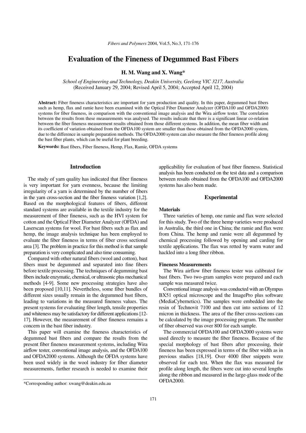 Evaluation of the fineness of degummed bast fibers by Unknown