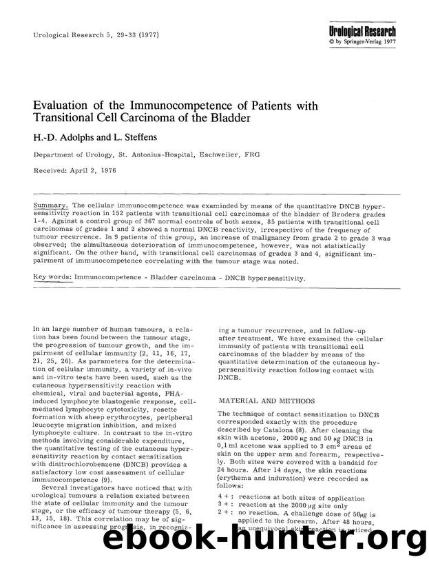 Evaluation of the immunocompetence of patients with transitional cell carcinoma of the bladder by Unknown