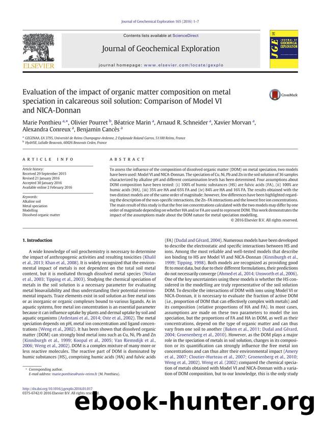 Evaluation of the impact of organic matter composition on metal speciation in calcareous soil solution: Comparison of Model VI and NICA-Donnan by unknow