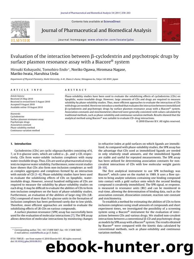 Evaluation of the interaction between ÃÂ²-cyclodextrin and psychotropic drugs by surface plasmon resonance assay with a BiacoreÃÂ® system by Hiroaki Kobayashi