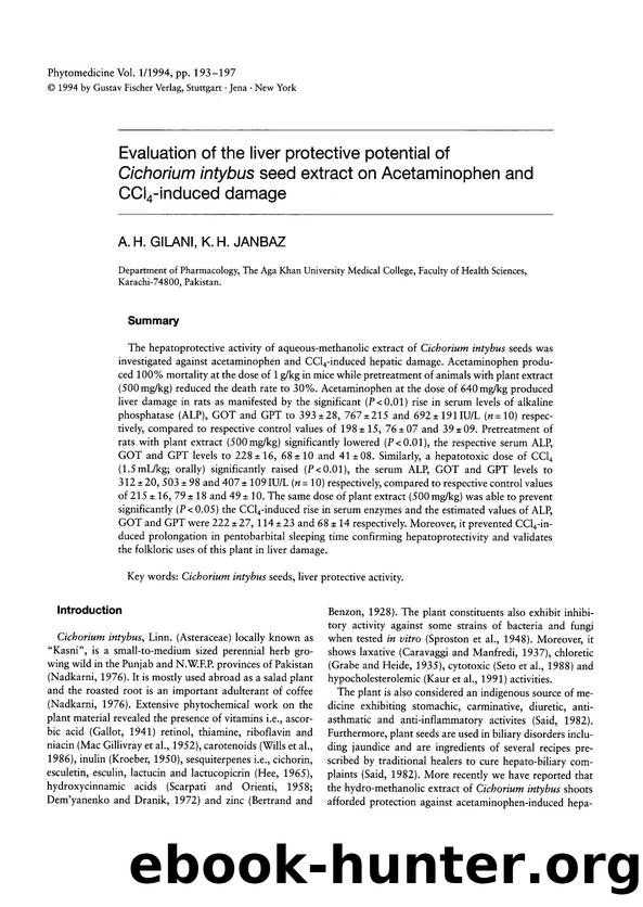Evaluation of the liver protective potential of Cichorium intybus seed extract on Acetaminophen and CCl4-induced damage by A.H. Gilani & K.H. Janbaz