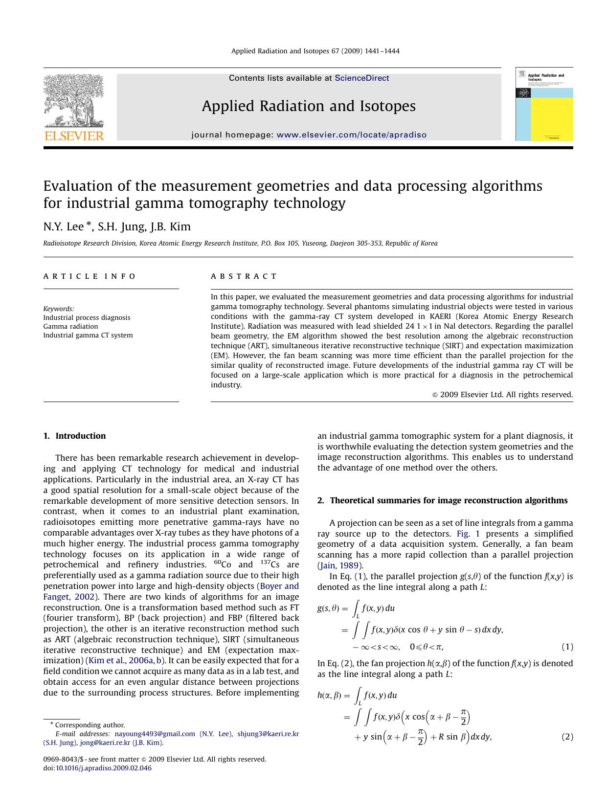 Evaluation of the measurement geometries and data processing algorithms for industrial gamma tomography technology by N.Y. Lee; S.H. Jung; J.B. Kim