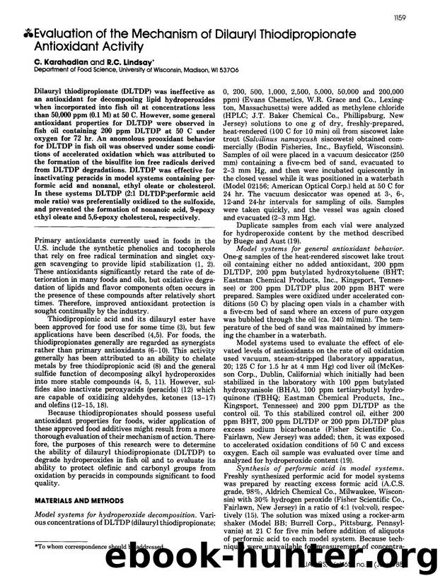 Evaluation of the mechanism of dilauryl thiodipropionate antioxidant activity by Unknown