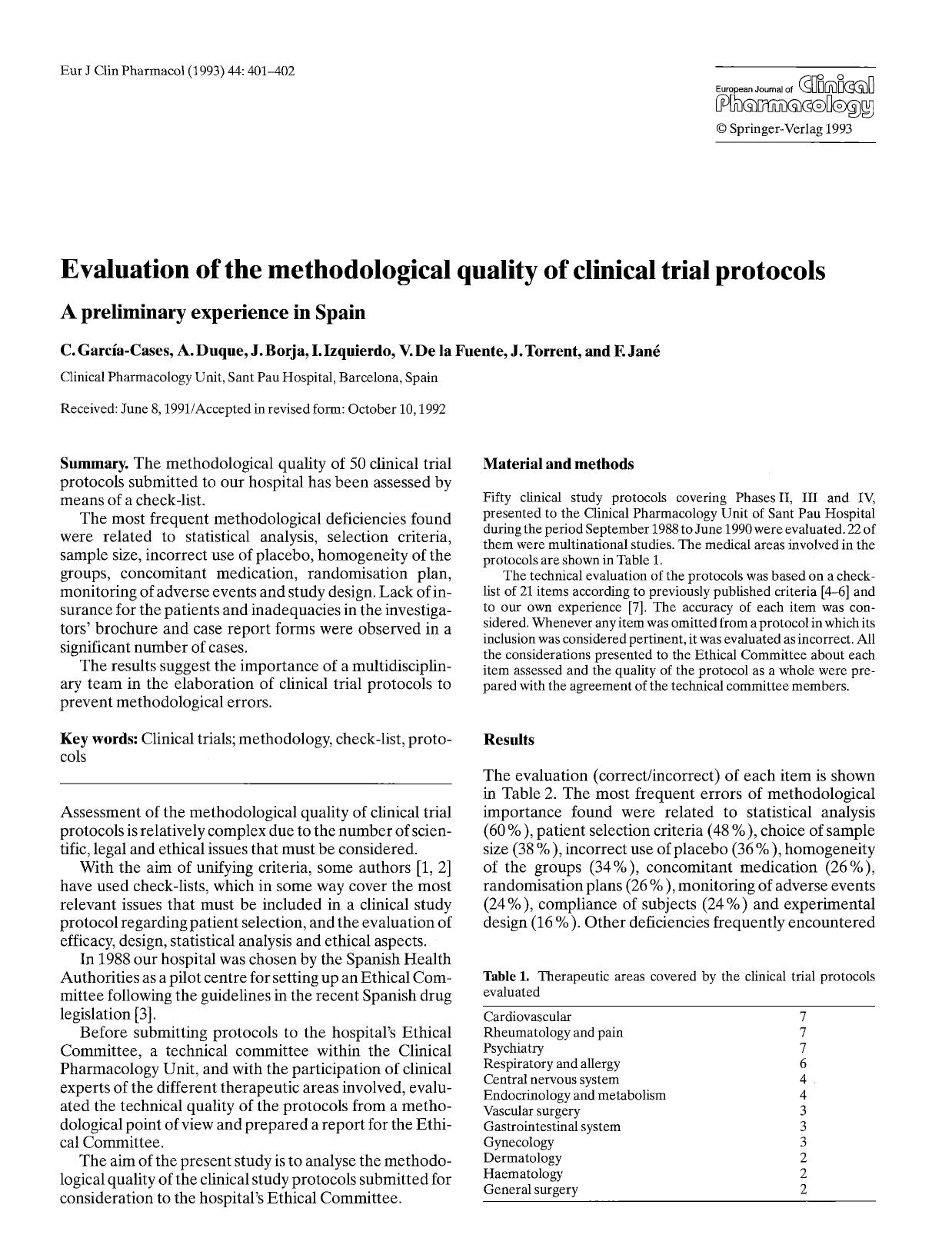 Evaluation of the methodological quality of clinical trial protocols by Unknown