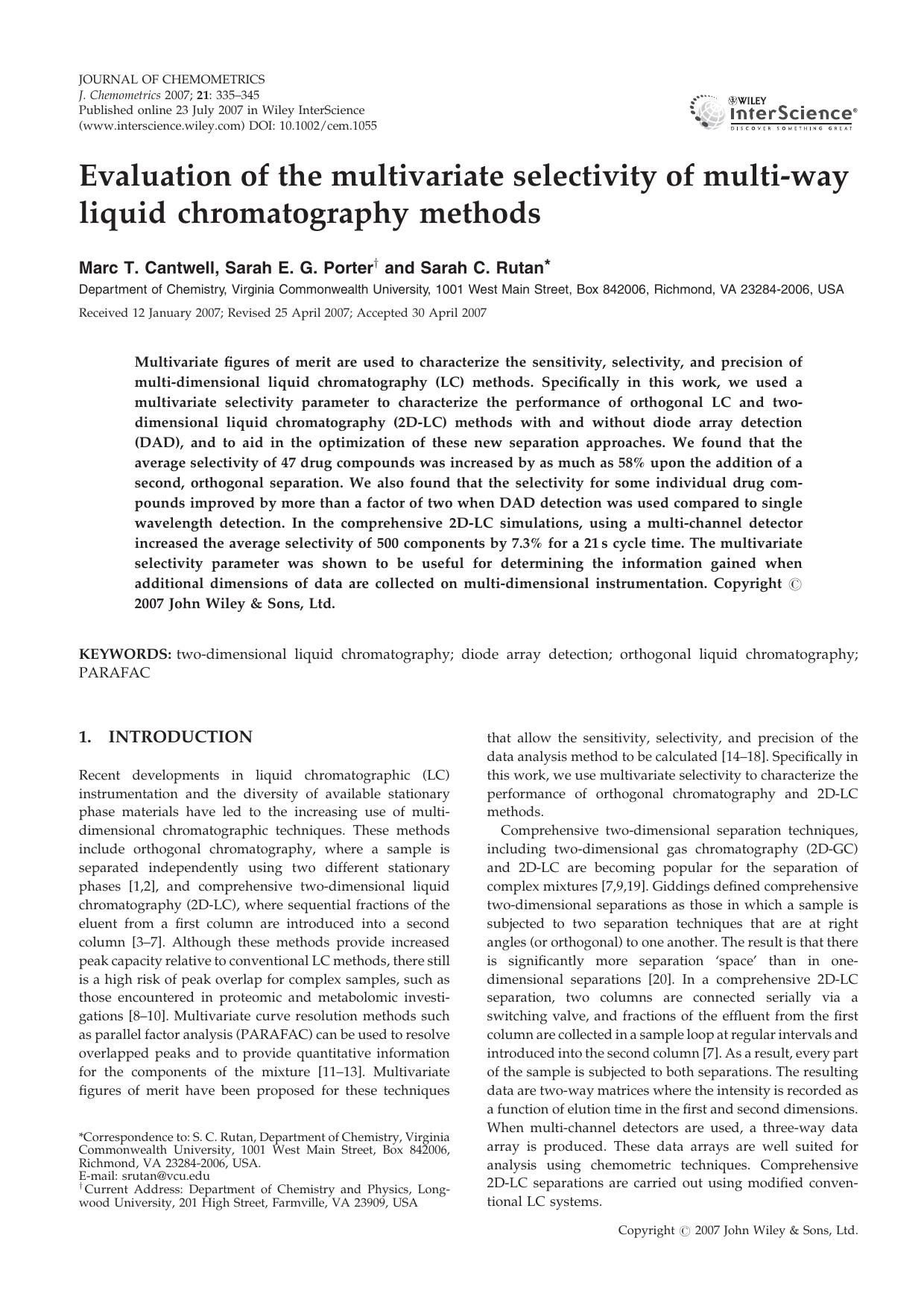 Evaluation of the multivariate selectivity of multi-way liquid chromatography methods by Unknown