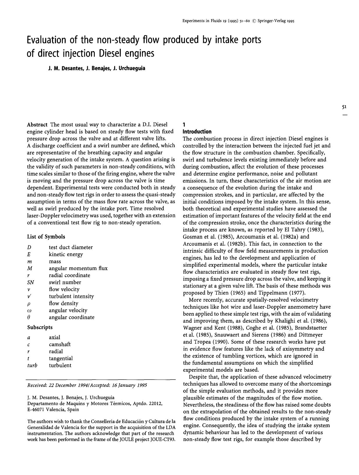 Evaluation of the non-steady flow produced by intake ports of direct injection Diesel engines by Unknown