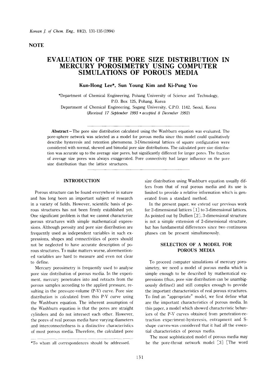 Evaluation of the pore size distribution in mercury porosimetry using computer simulations of porous media by Unknown