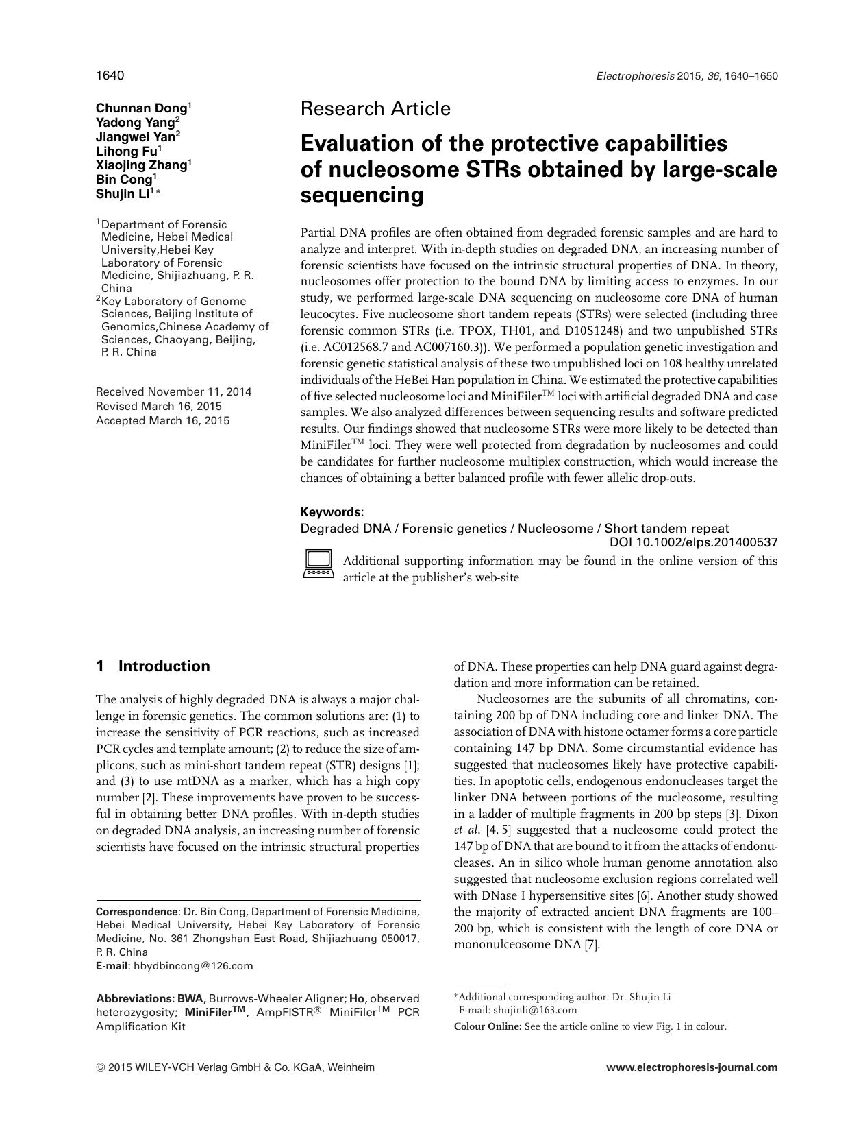Evaluation of the protective capabilities of nucleosome STRs obtained by large&#x02010;scale sequencing by Unknown