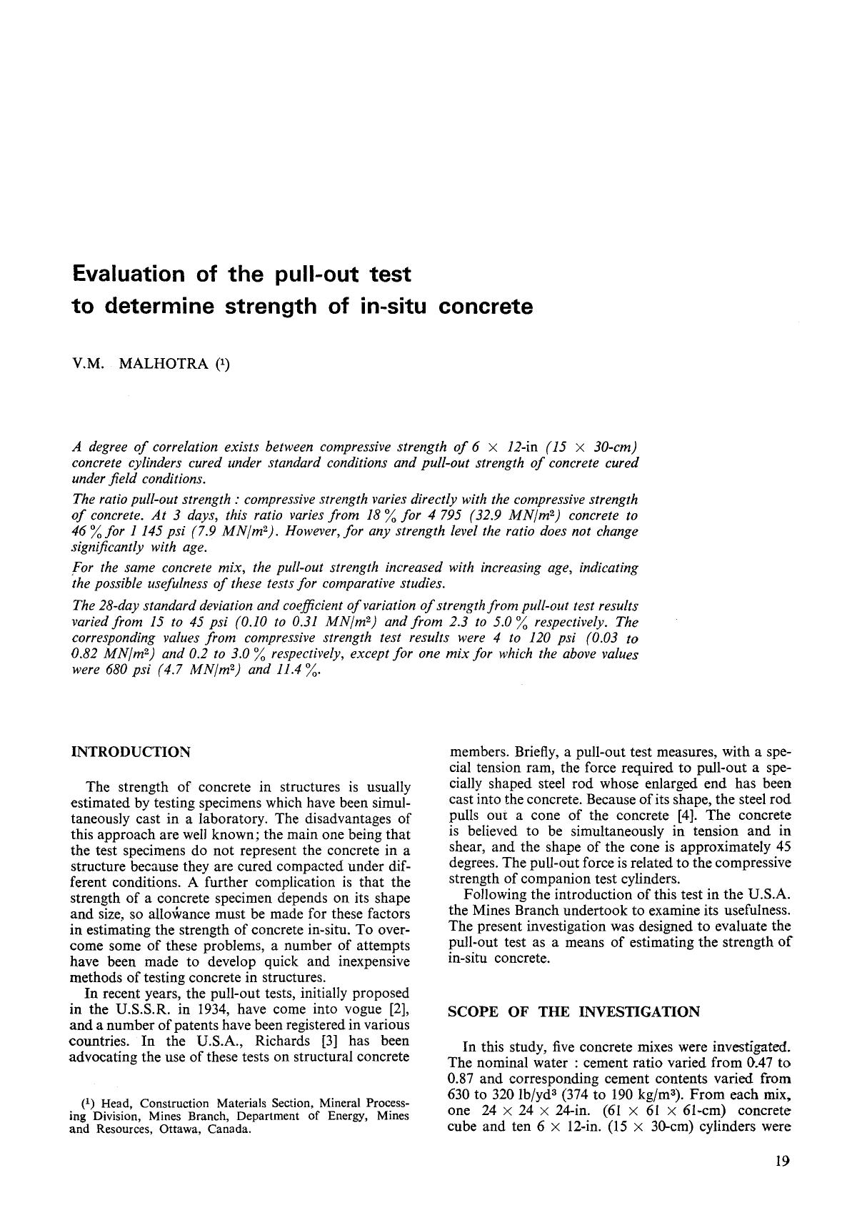 Evaluation of the pull-out test to determine strength of in-situ concrete by Unknown