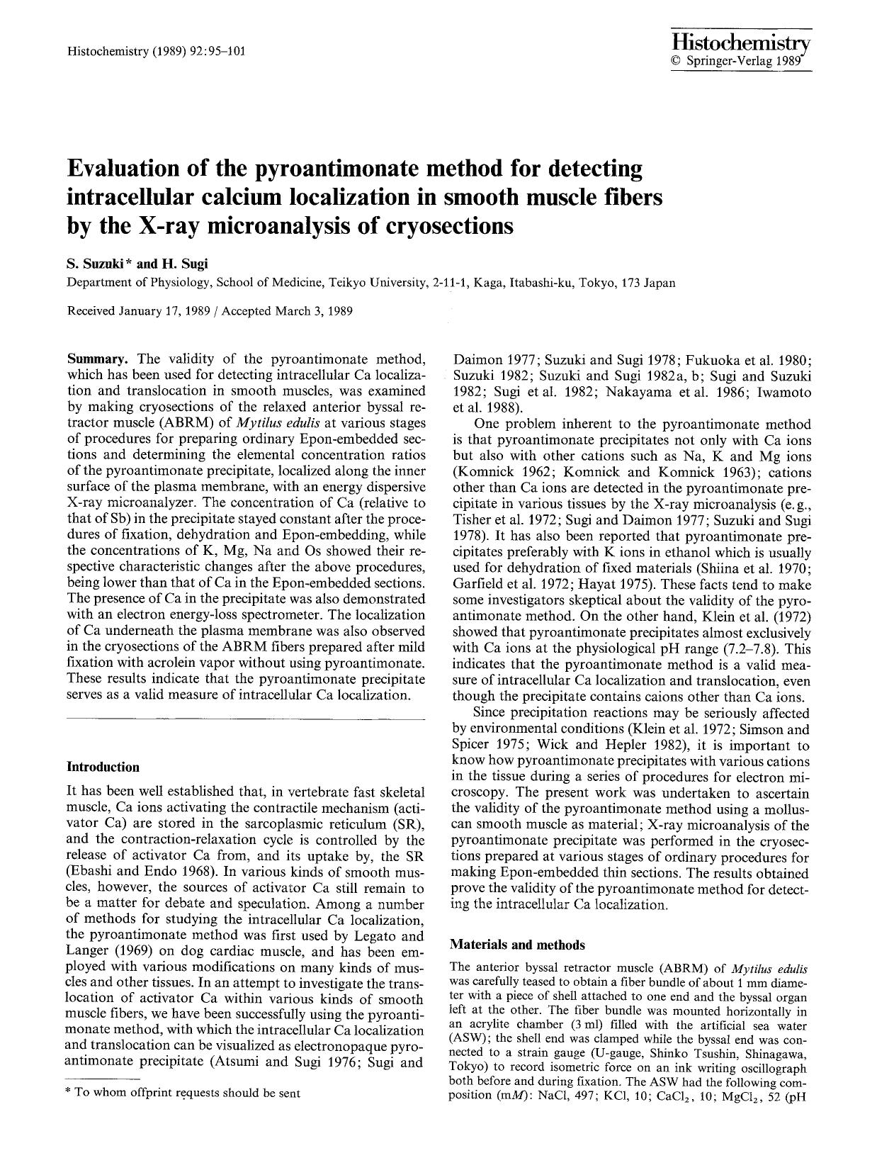 Evaluation of the pyroantimonate method for detecting intracellular calcium localization in smooth muscle fibers by the X-ray microanalysis of cryosections by Unknown