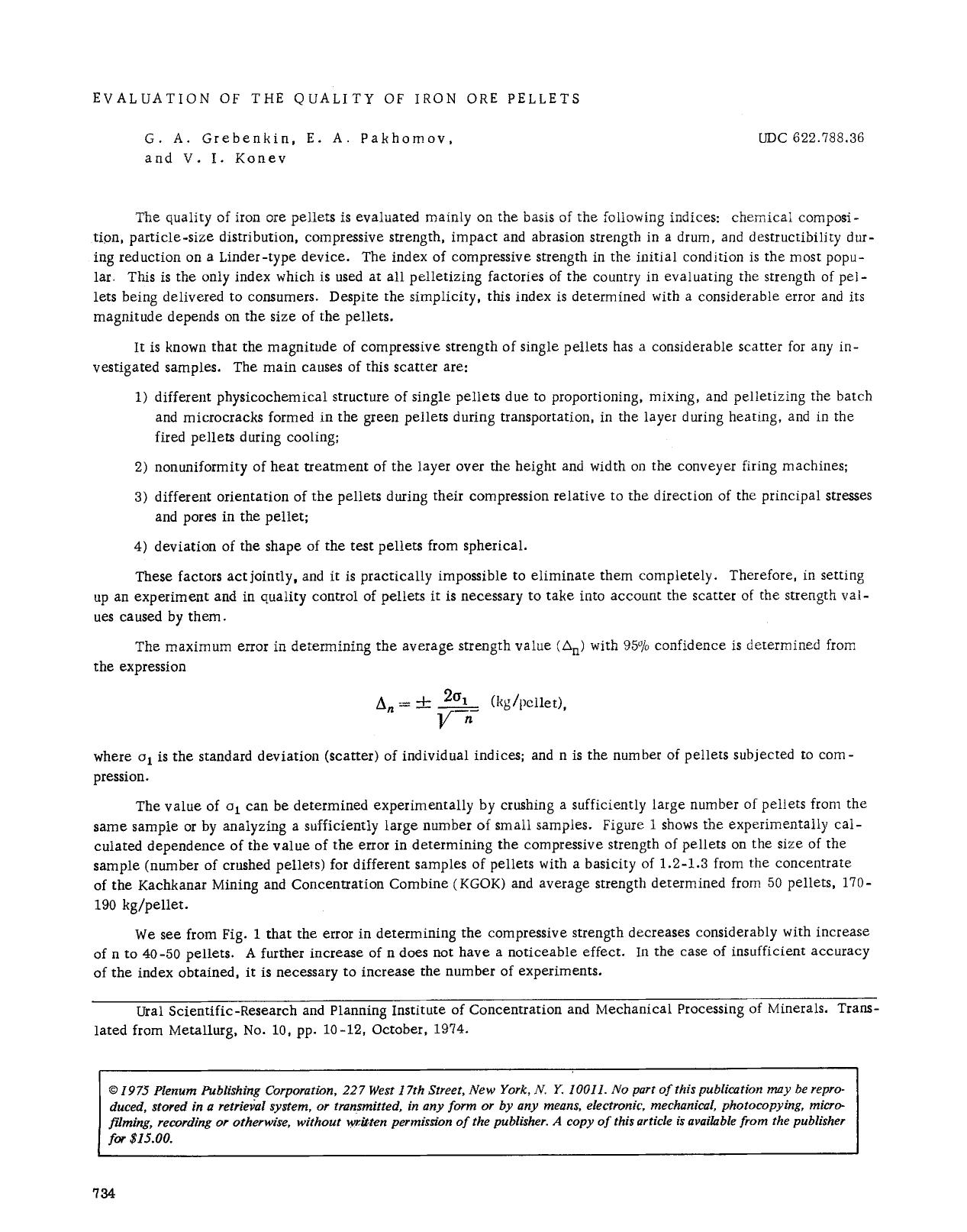 Evaluation of the quality of iron ore pellets by Unknown
