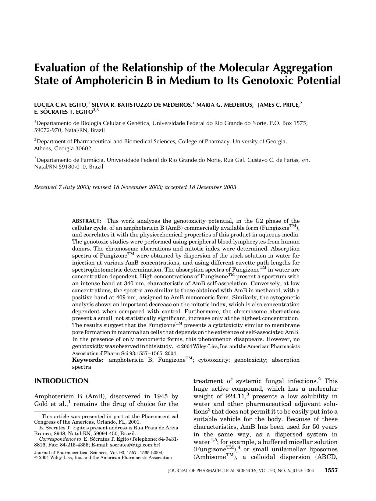 Evaluation of the relationship of the molecular aggregation state of amphotericin B in medium to its genotoxic potential by Unknown