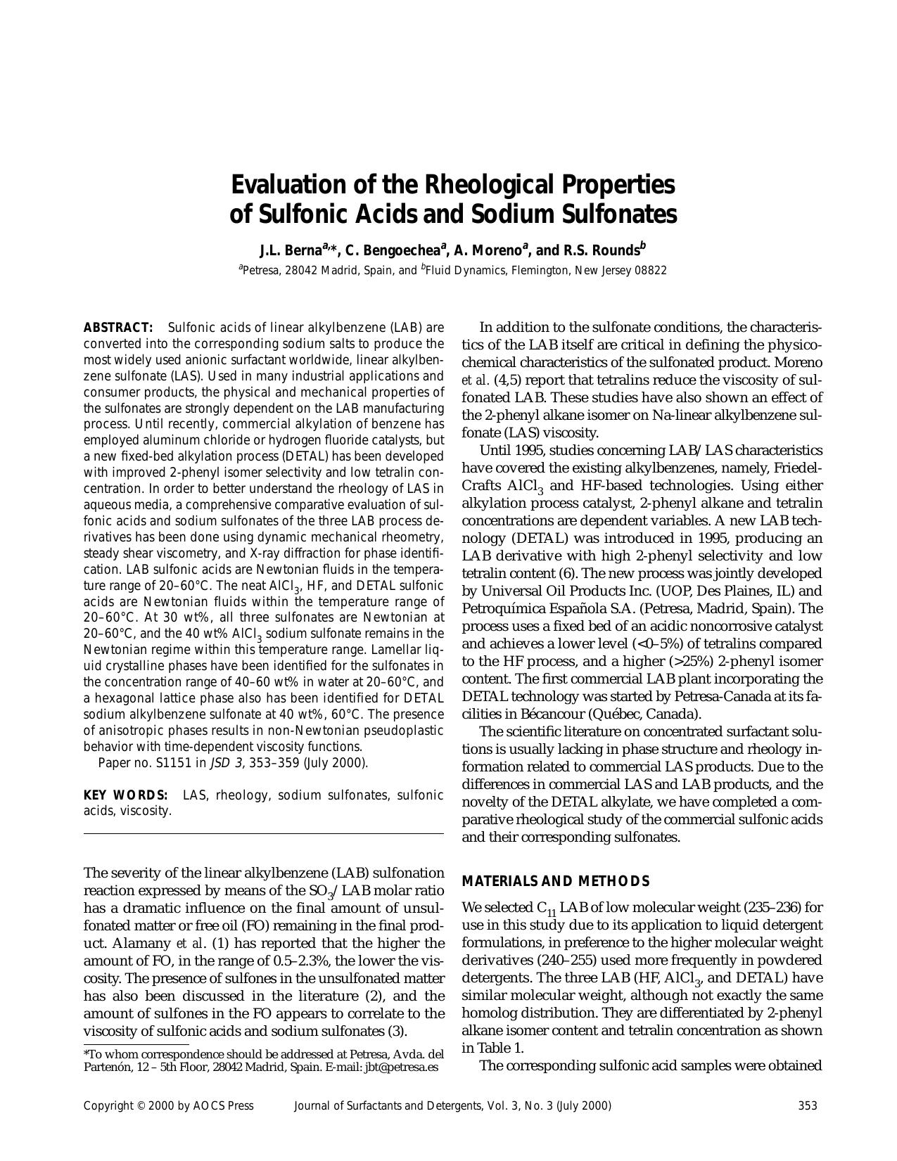 Evaluation of the rheological properties of sulfonic acids and sodium sulfonates by Unknown