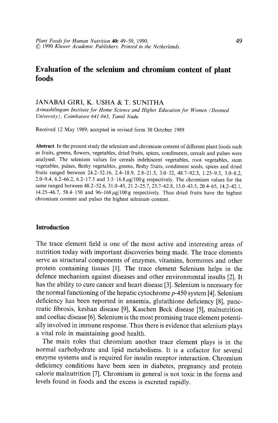 Evaluation of the selenium and chromium content of plant foods by Unknown