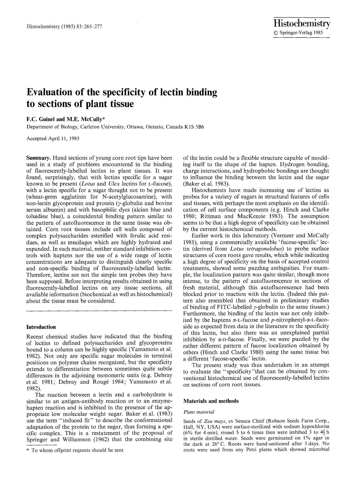 Evaluation of the specificity of lectin binding to sections of plant tissue by Unknown