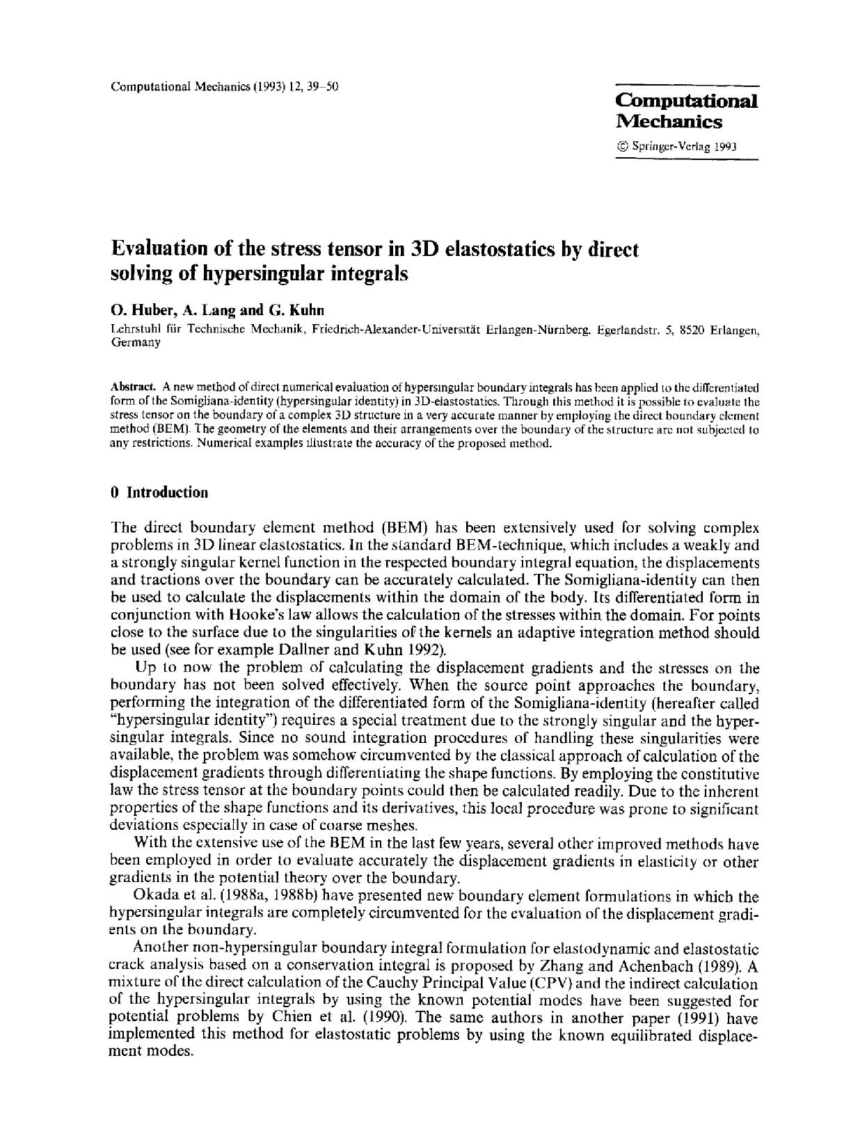 Evaluation of the stress tensor in 3D elastostatics by direct solving of hypersingular integrals by Unknown