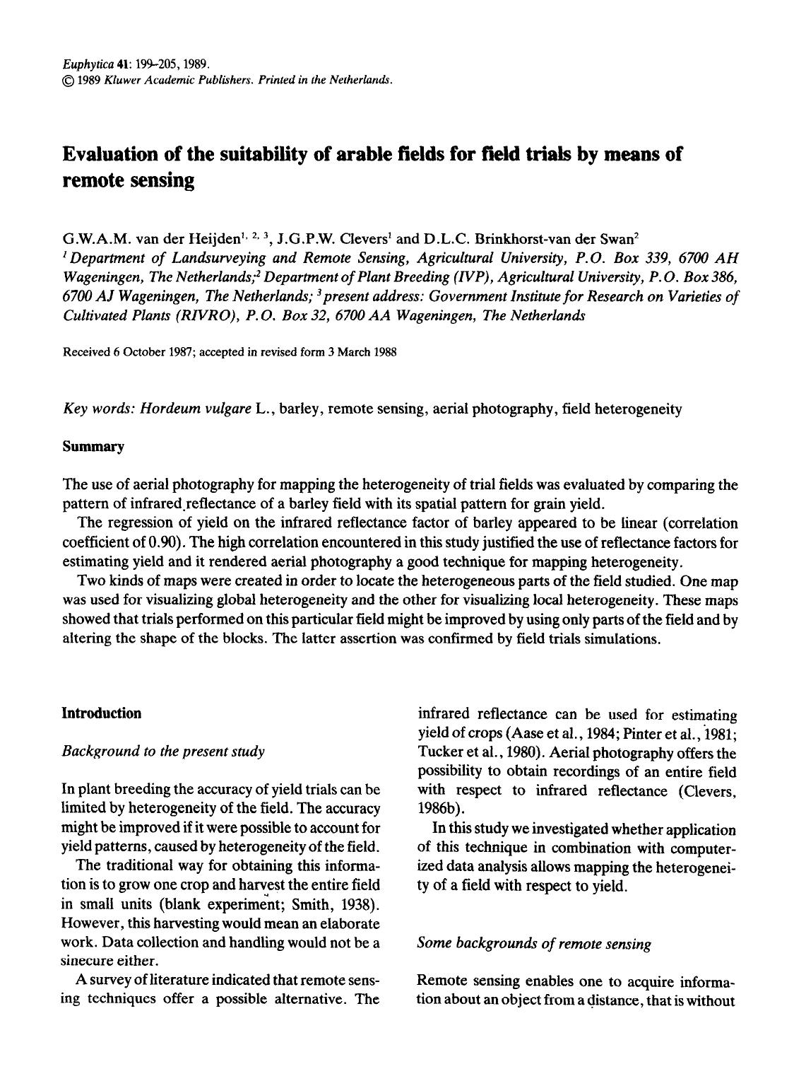Evaluation of the suitability of arable fields for field trials by means of remote sensing by Unknown