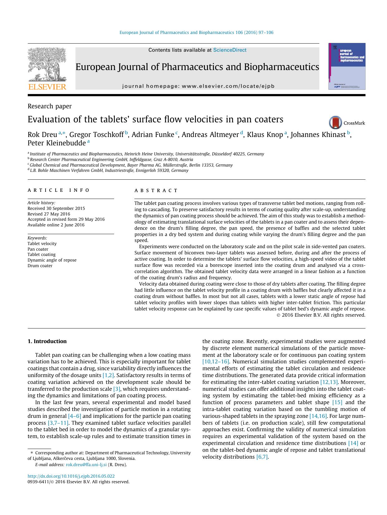 Evaluation of the tabletsÃ¢â¬â¢ surface flow velocities in pan coaters by unknow
