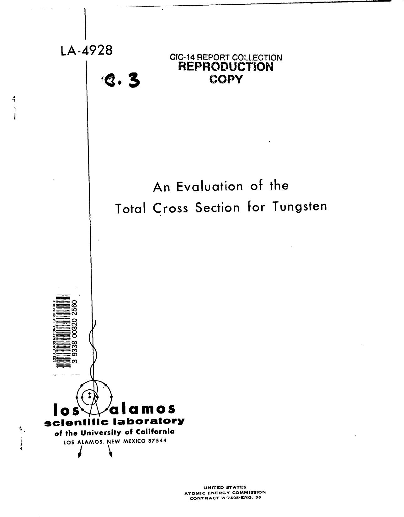 Evaluation of the total cross section for tungsten None by LANL Research Library LWW Project