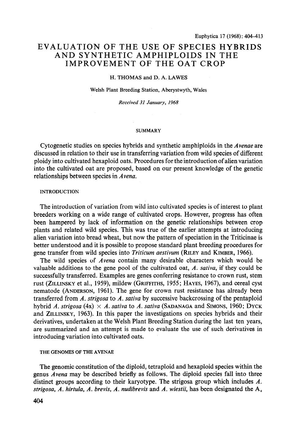 Evaluation of the use of species hybrids and synthetic amphiploids in the improvement of the oat crop by Unknown