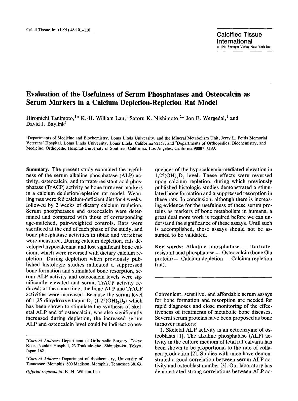 Evaluation of the usefulness of serum phosphatases and osteocalcin as serum markers in a calcium depletion-repletion rat model by Unknown
