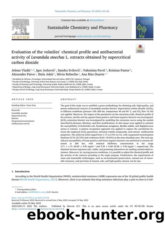 Evaluation of the volatilesÃ¢ chemical profile and antibacterial activity of Lavandula stoechas L. extracts obtained by supercritical carbon dioxide by Jelena Vladić