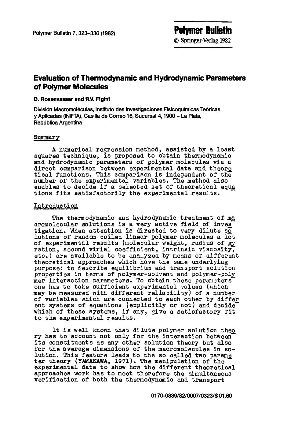 Evaluation of thermodynamic and hydrodynamic parameters of polymer molecules by Unknown