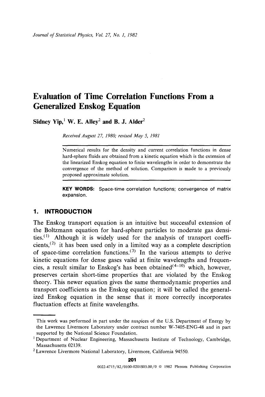 Evaluation of time correlation functions from a generalized Enskog equation by Unknown
