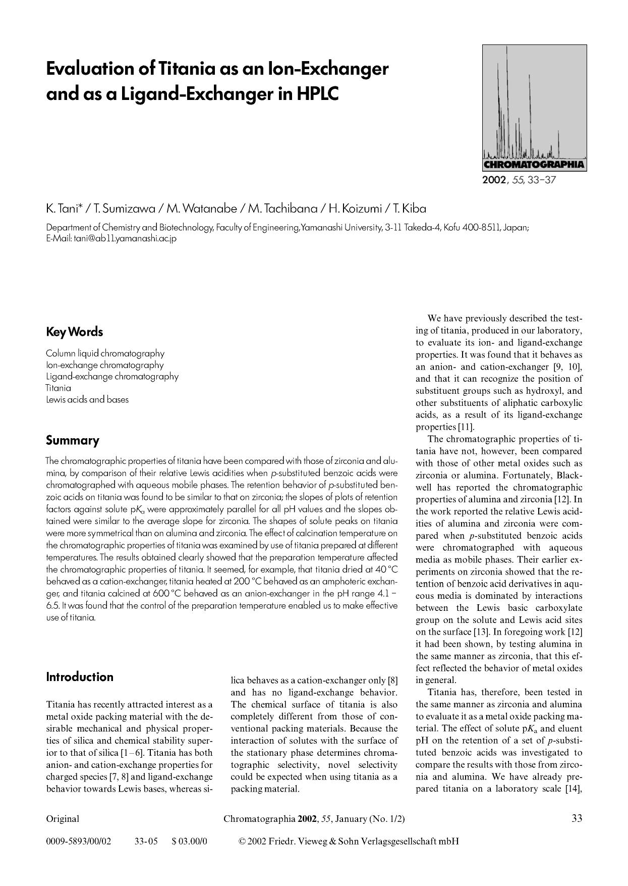 Evaluation of titania as an ion-exchanger and as a ligand-exchanger in HPLC by Unknown