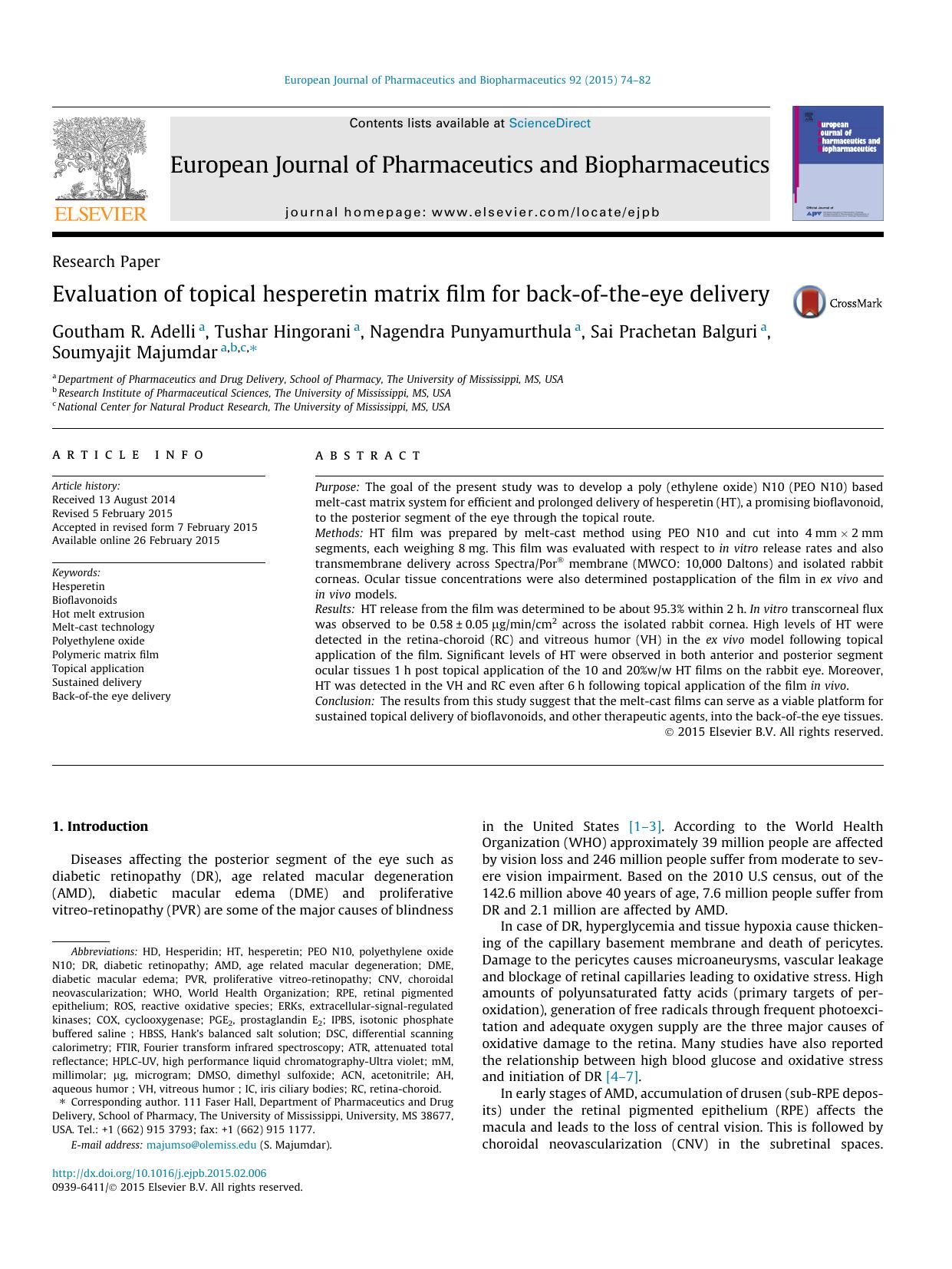 Evaluation of topical hesperetin matrix film for back-of-the-eye delivery by unknow