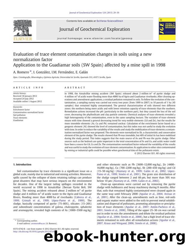 Evaluation of trace element contamination changes in soils using a new normalization factor by A. Romero & I. González & I.M. Fernández & E. Galán