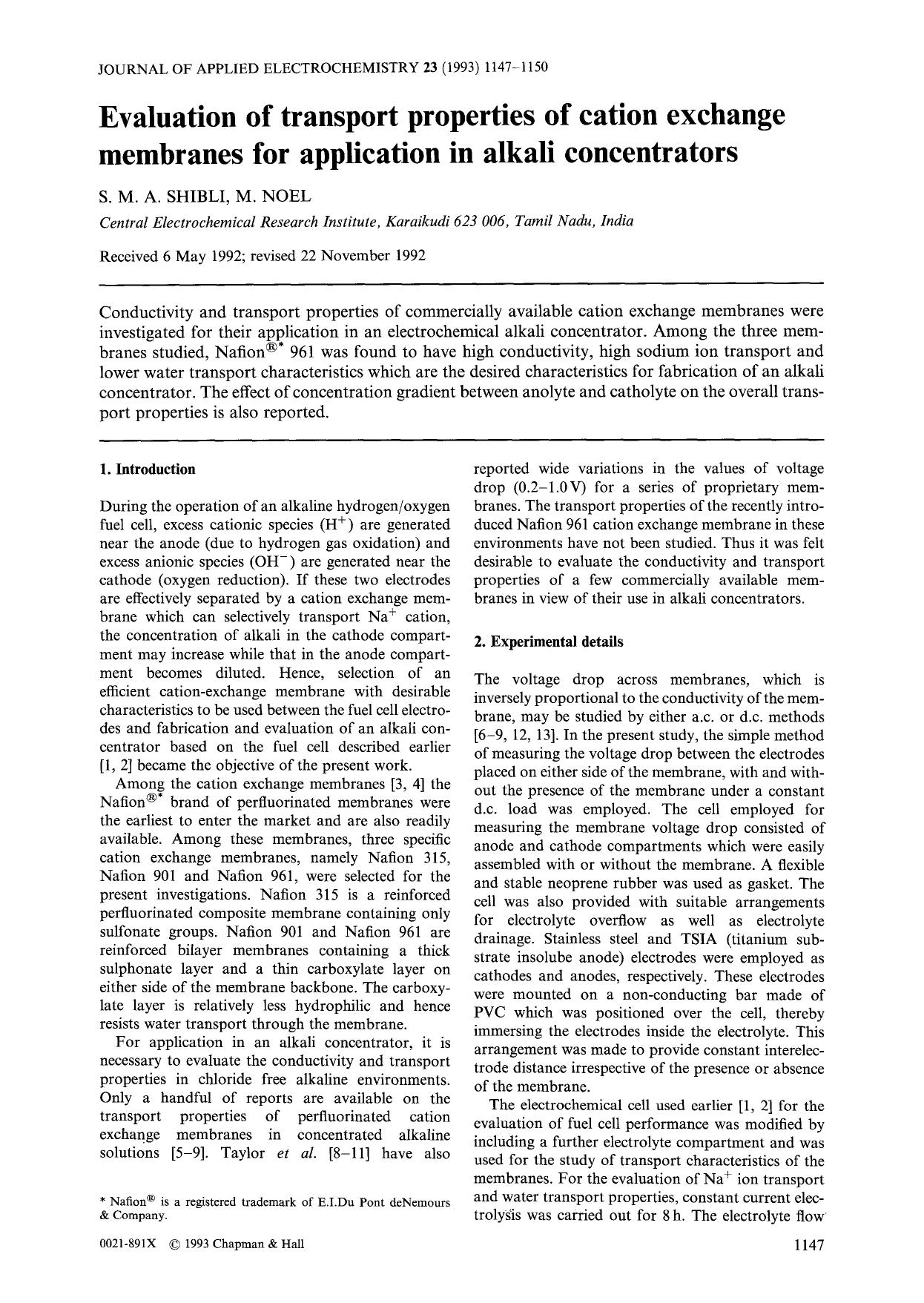 Evaluation of transport properties of cation exchange membranes for application in alkali concentrators by Unknown