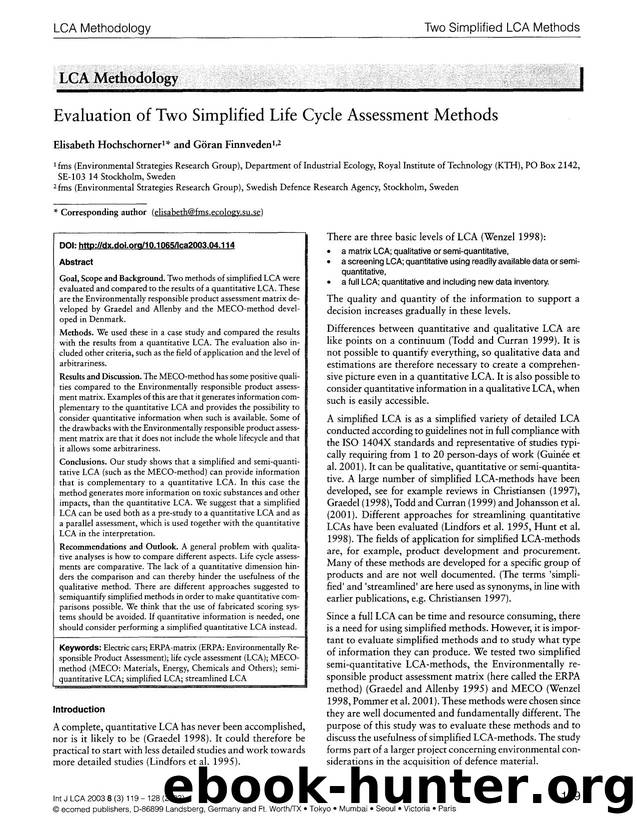 Evaluation of two simplified Life Cycle assessment methods by Unknown