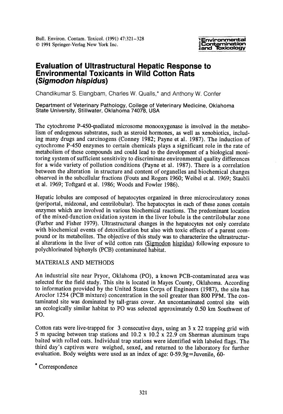 Evaluation of ultrastructural hepatic response to environmental toxicants in wild cotton rats ( <Emphasis Type="Italic">Sigmodon hispidus <Emphasis>) by Unknown