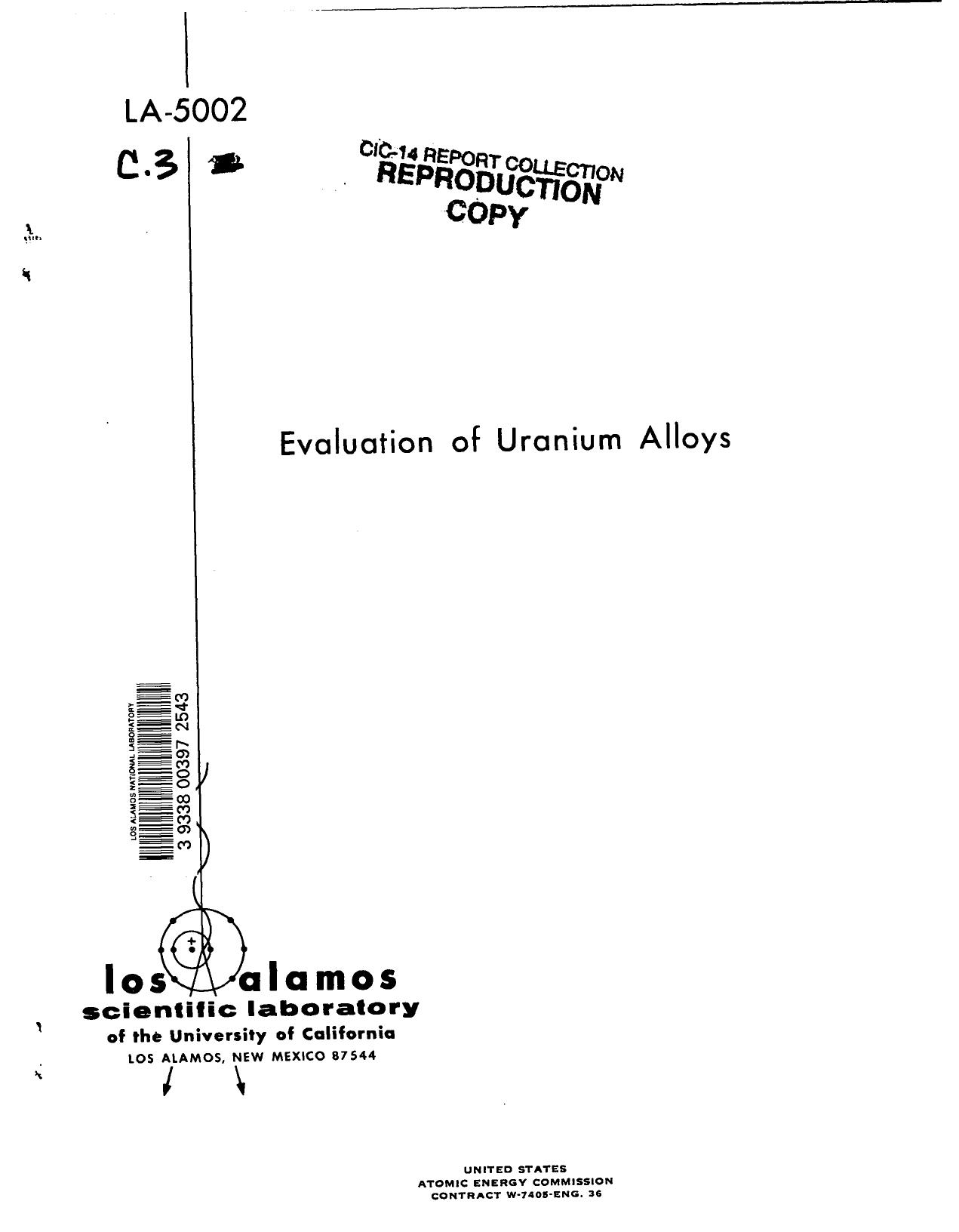 Evaluation of uranium alloys None by LANL Research Library LWW Project