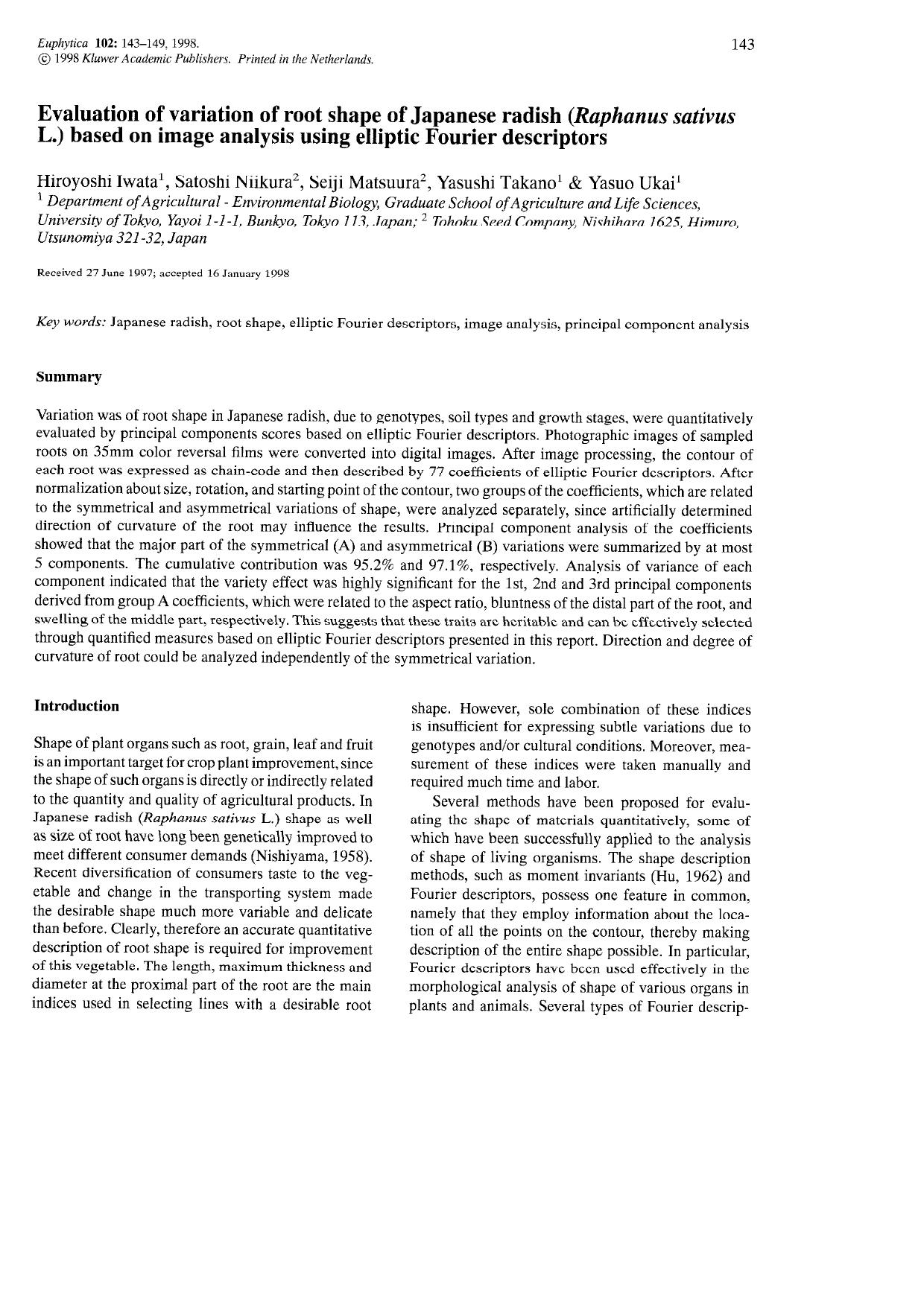 Evaluation of variation of root shape of Japanese radish (Raphanus sativus L.) based on image analysis using elliptic Fourier descriptors by Unknown