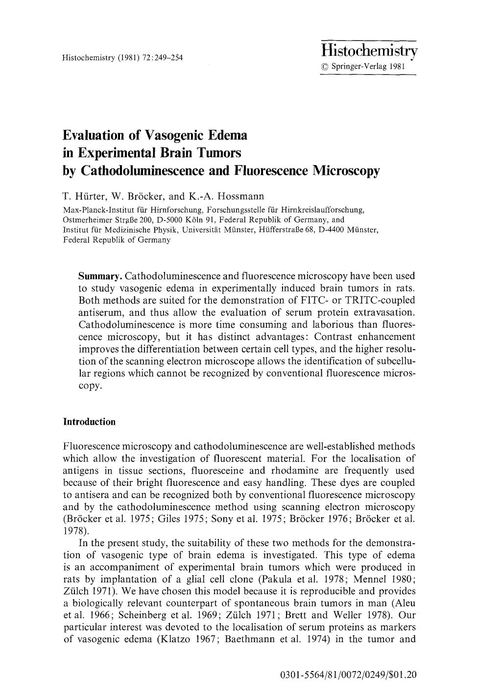 Evaluation of vasogenic edema in experimental brain tumors by cathodoluminescence and fluorescence microscopy by Unknown