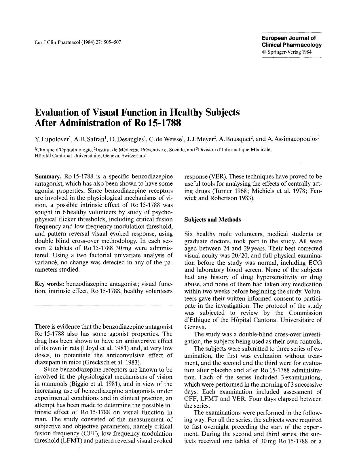 Evaluation of visual function in healthy subjects after administration of Ro 15-1788 by Unknown