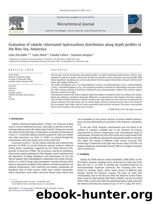Evaluation of volatile chlorinated hydrocarbons distribution along depth profiles in the Ross Sea, Antarctica by Lelio Zoccolillo; Carlo Abete; Claudia Cafaro; Susanna Insogna