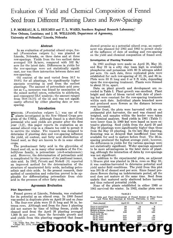 Evaluation of yield and chemical composition of fennel seed from different planting dates and row-spacings by Unknown
