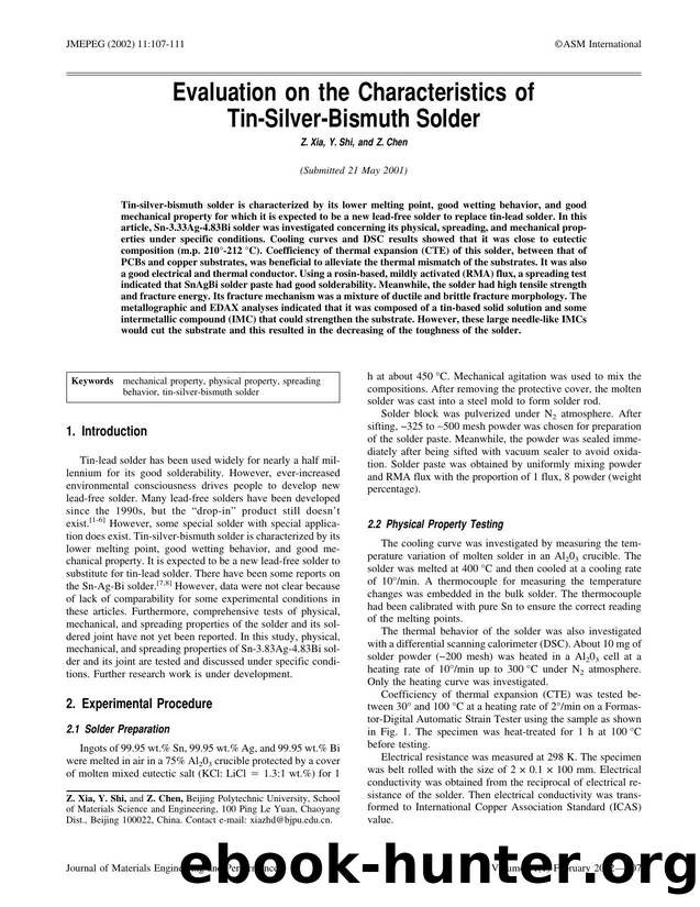 Evaluation on the characteristics of tin-silver-bismuth solder by Unknown