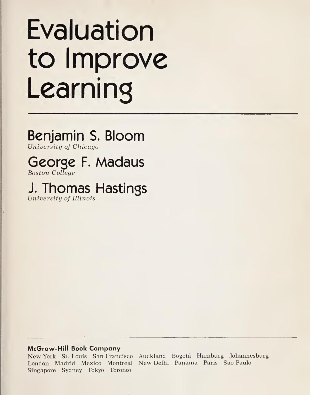 Evaluation to Improve Learning by Benjamin S. Bloom