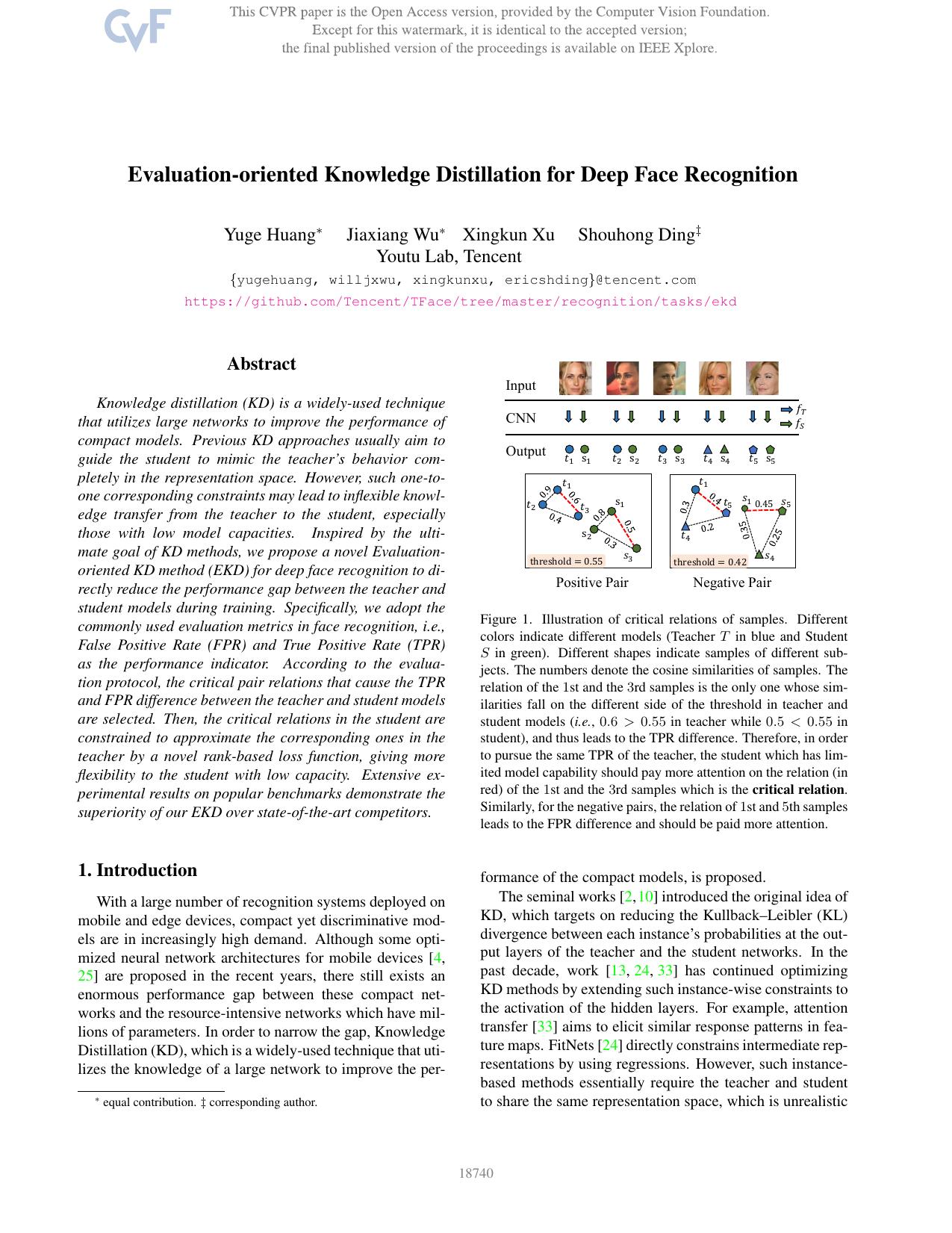 Evaluation-Oriented Knowledge Distillation for Deep Face Recognition by Yuge Huang & Jiaxiang Wu & Xingkun Xu & Shouhong Ding